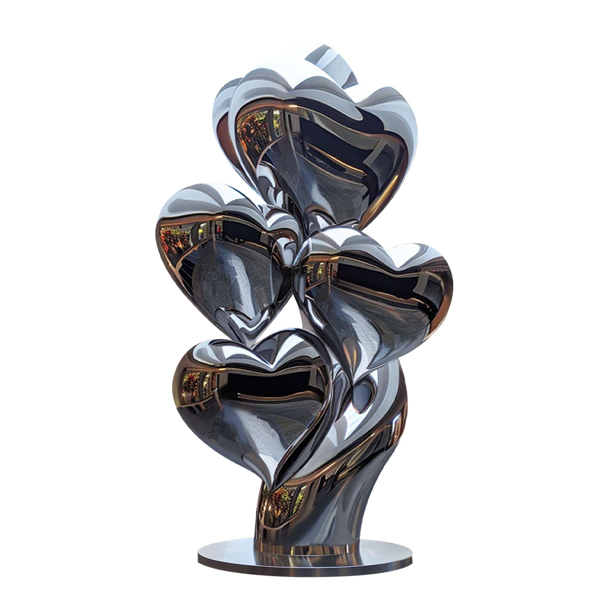 polished mirror stainless steel sculpture of heart three stack together