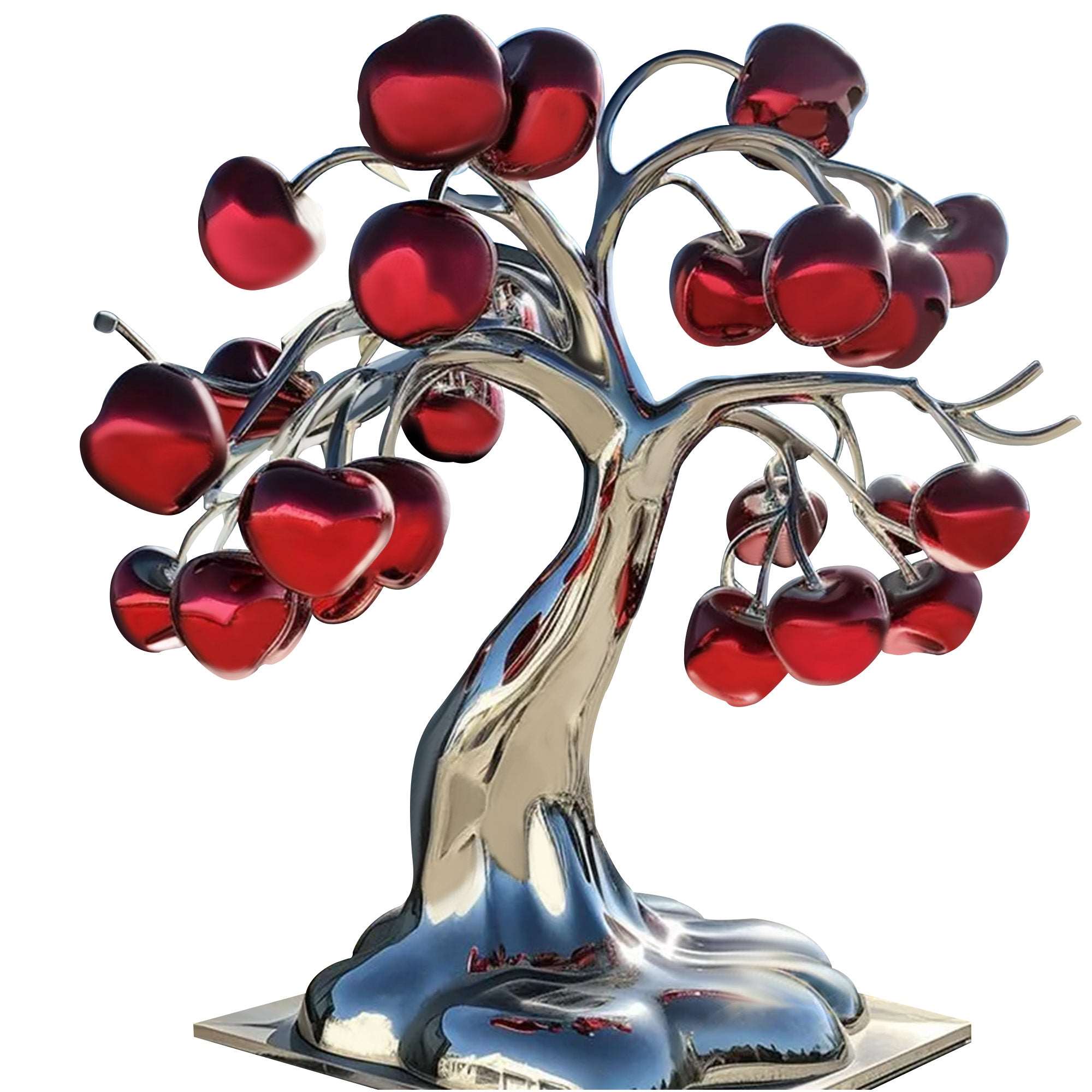 apple tree sculpture with red apples