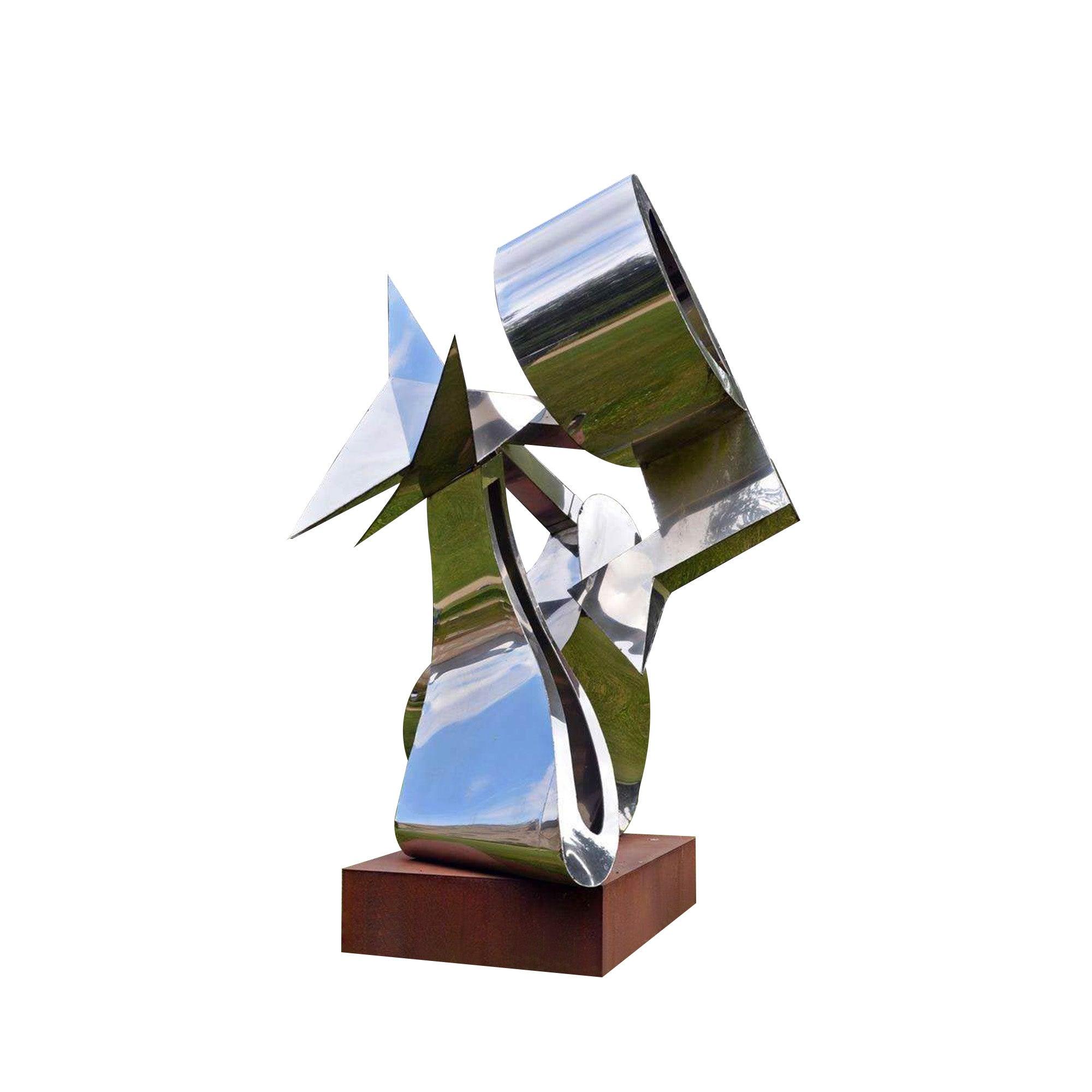 abstract art sculpture mirror stainless steel sculpture with base