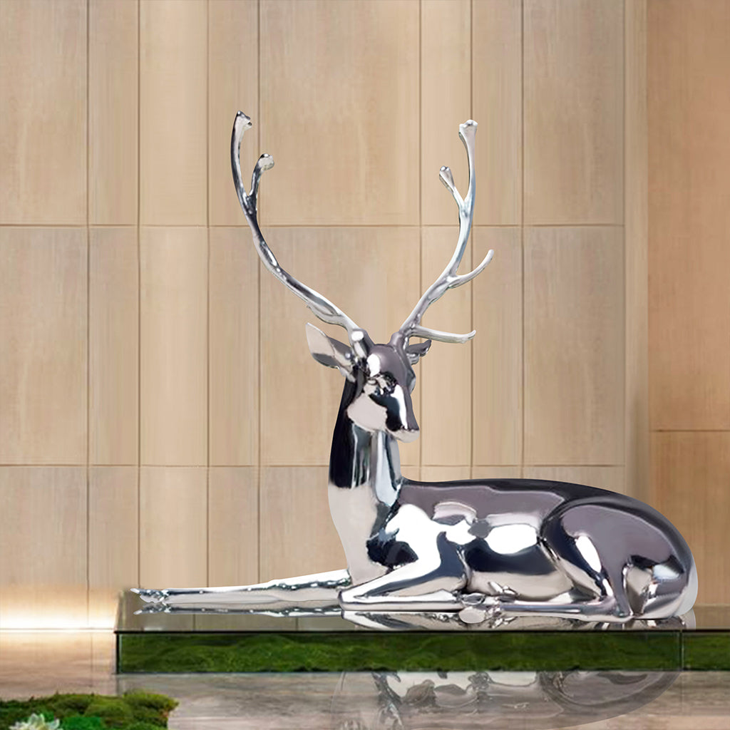 stainless steel polished mirror lying elk statue for indoor ornament