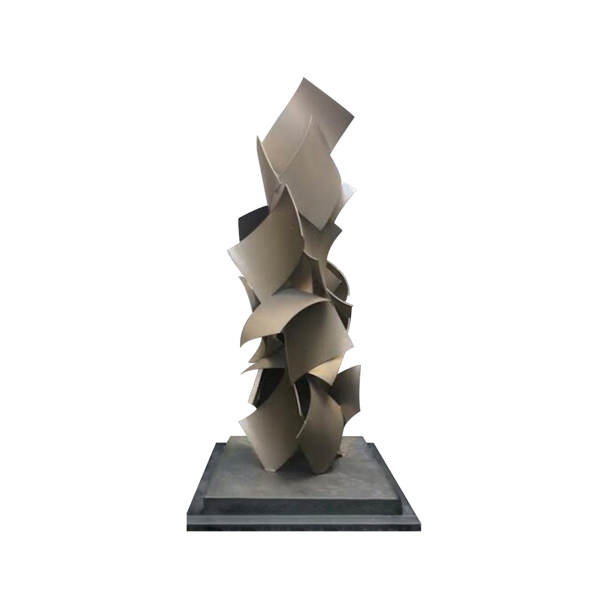 abstract stainless steel sculpture display between to building for outdoor lanscape