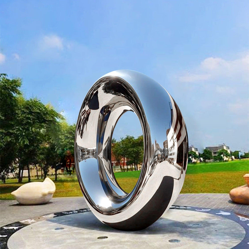Large polished mirror stainless steel landscape sculpture