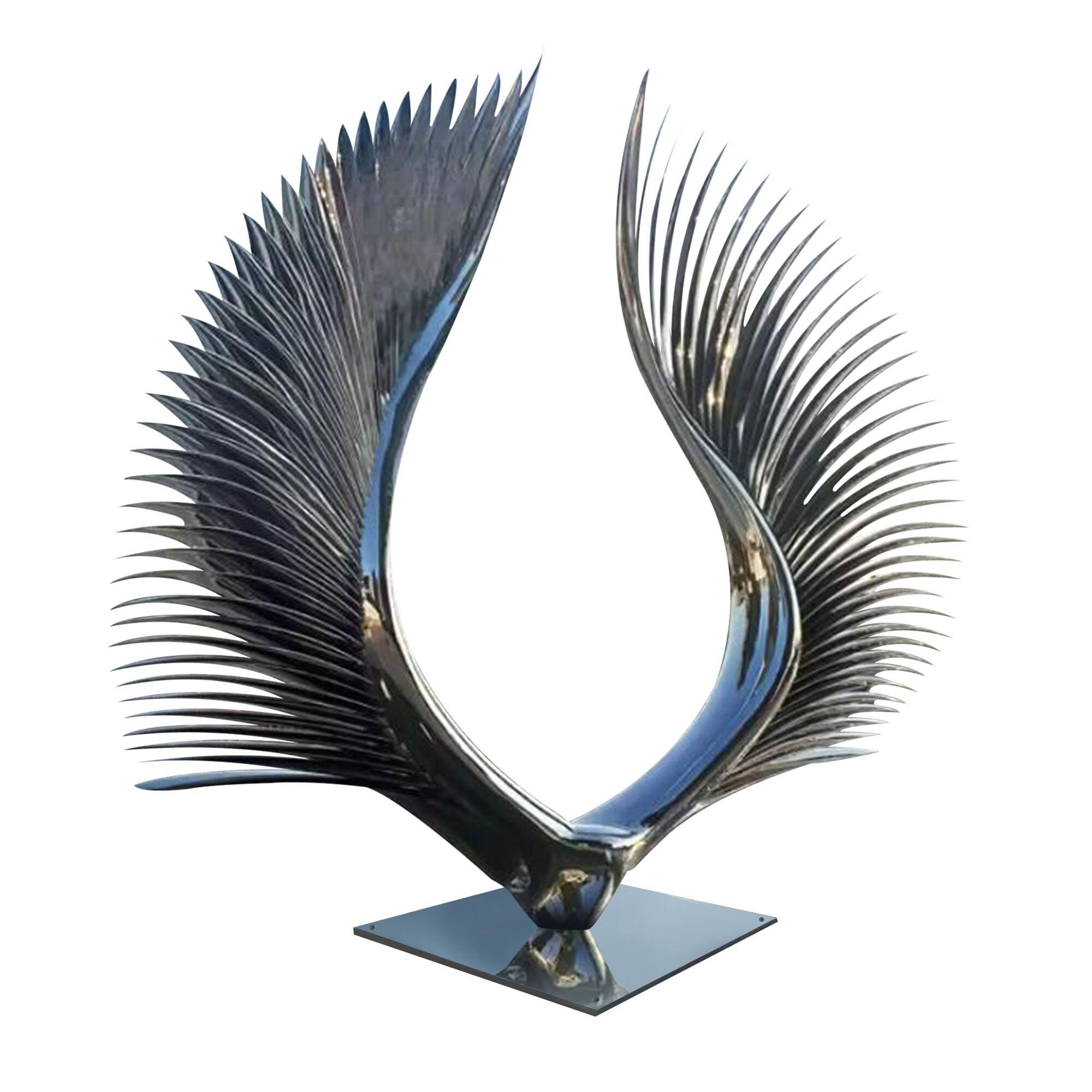 large size city land sculpture double wings sculpture with metal