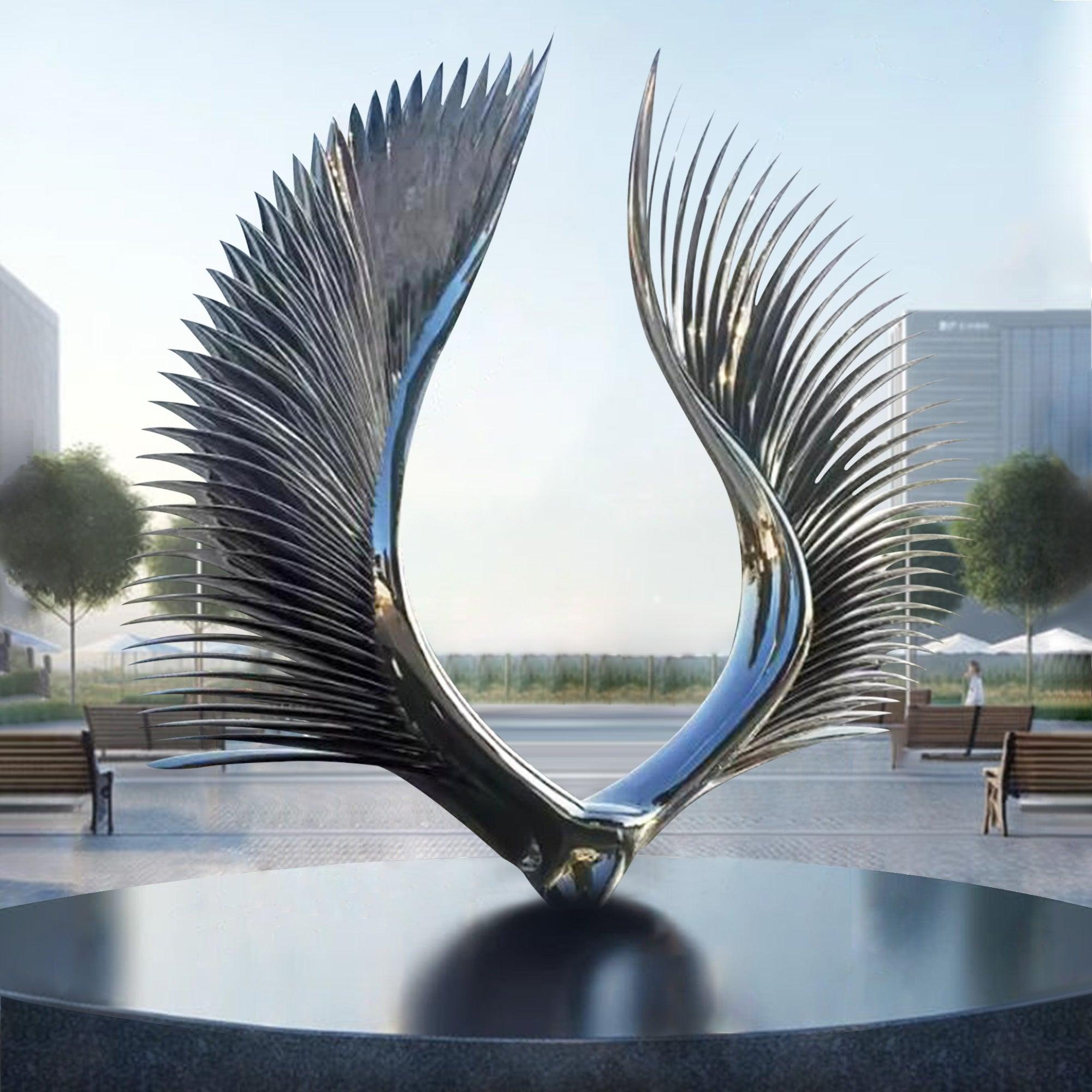 large size city land sculpture double wings sculpture with metal of outdoor sculptures