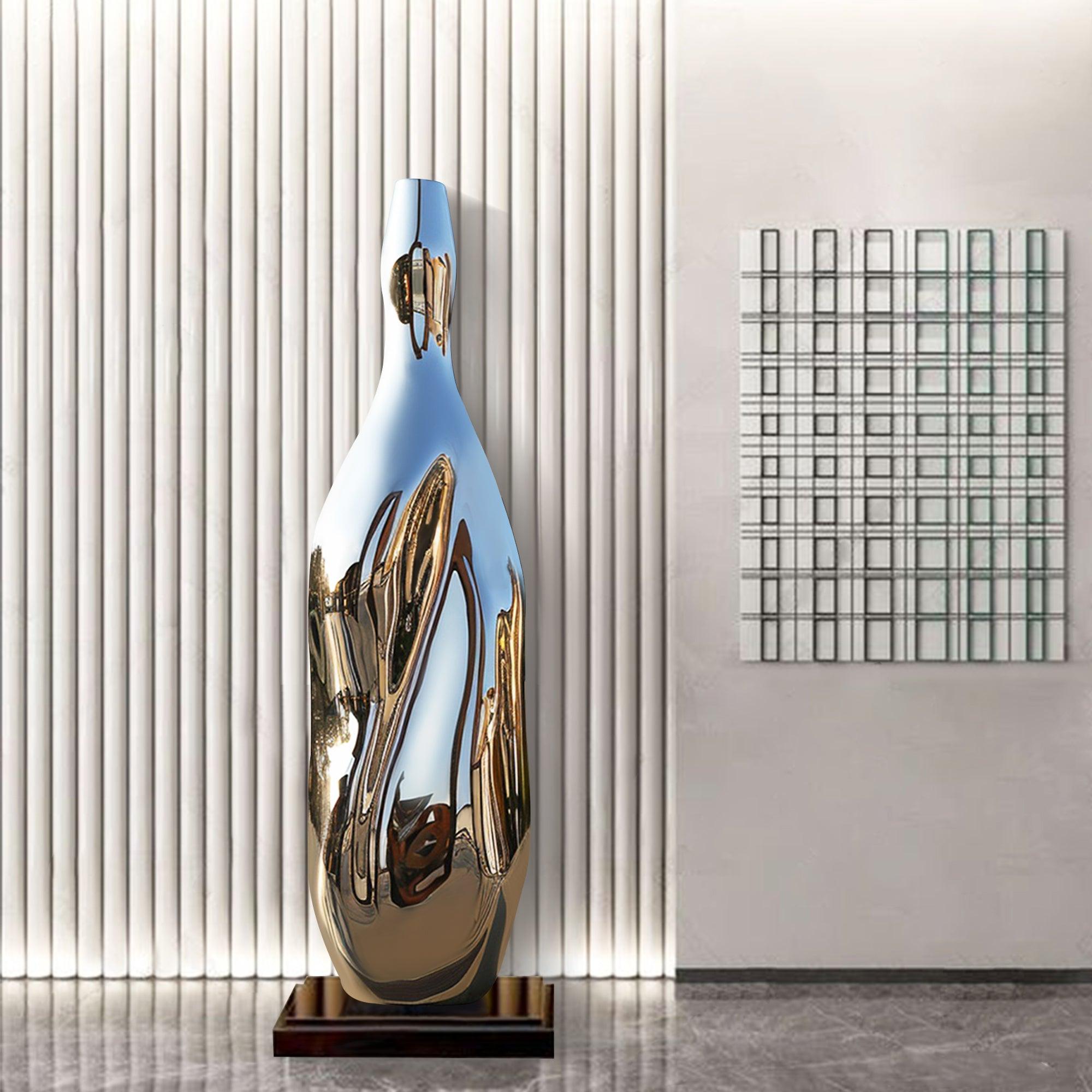 indoor decoration large size bottle metal sculpture with base in lobby