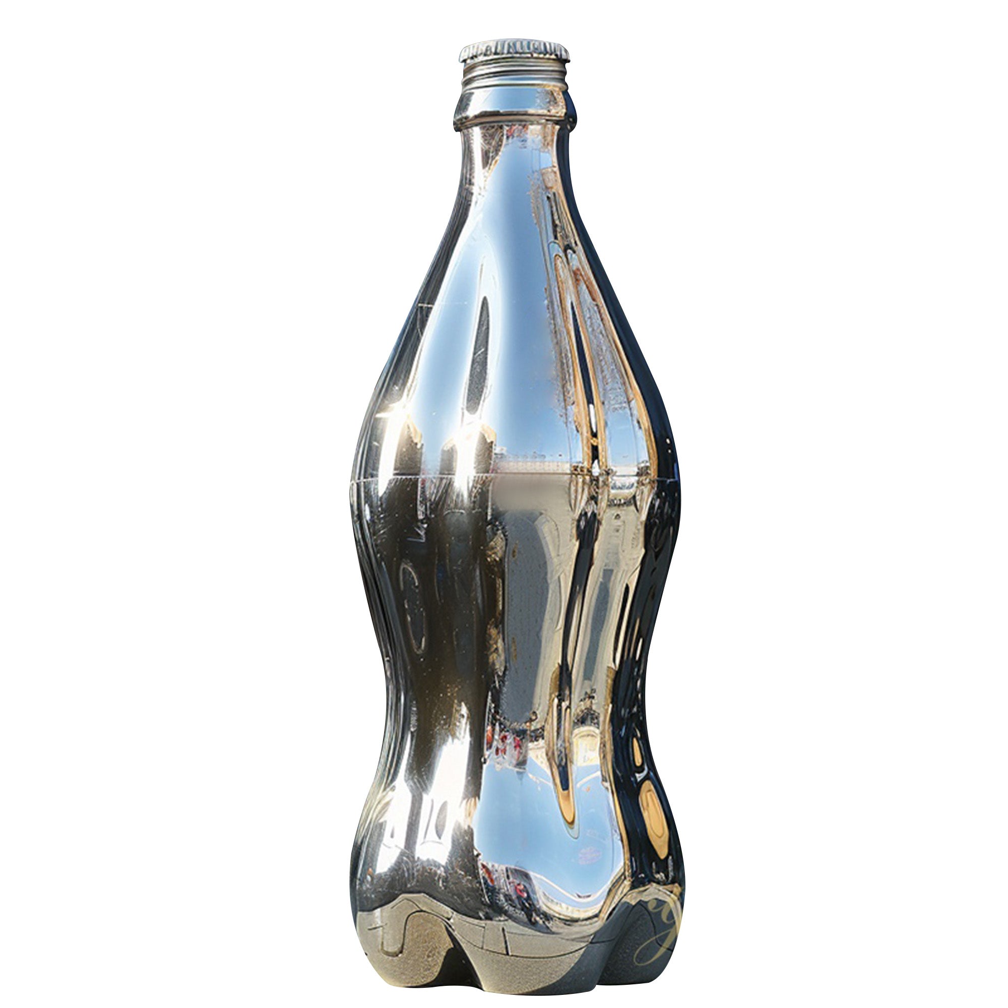 mirrored stainless steel large bottle metal sculpture