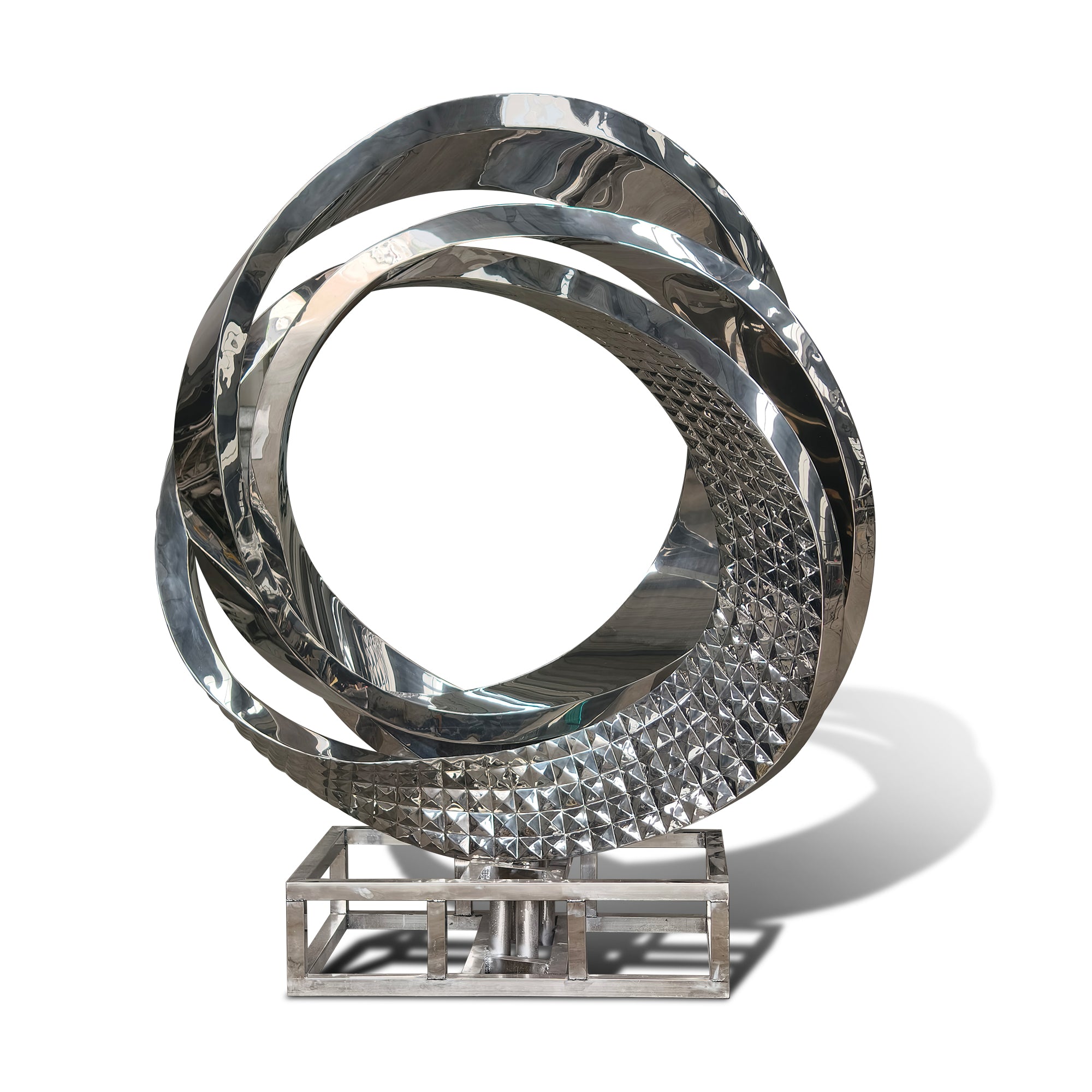 geometric sculpture project stainless steel circle sculpture with base