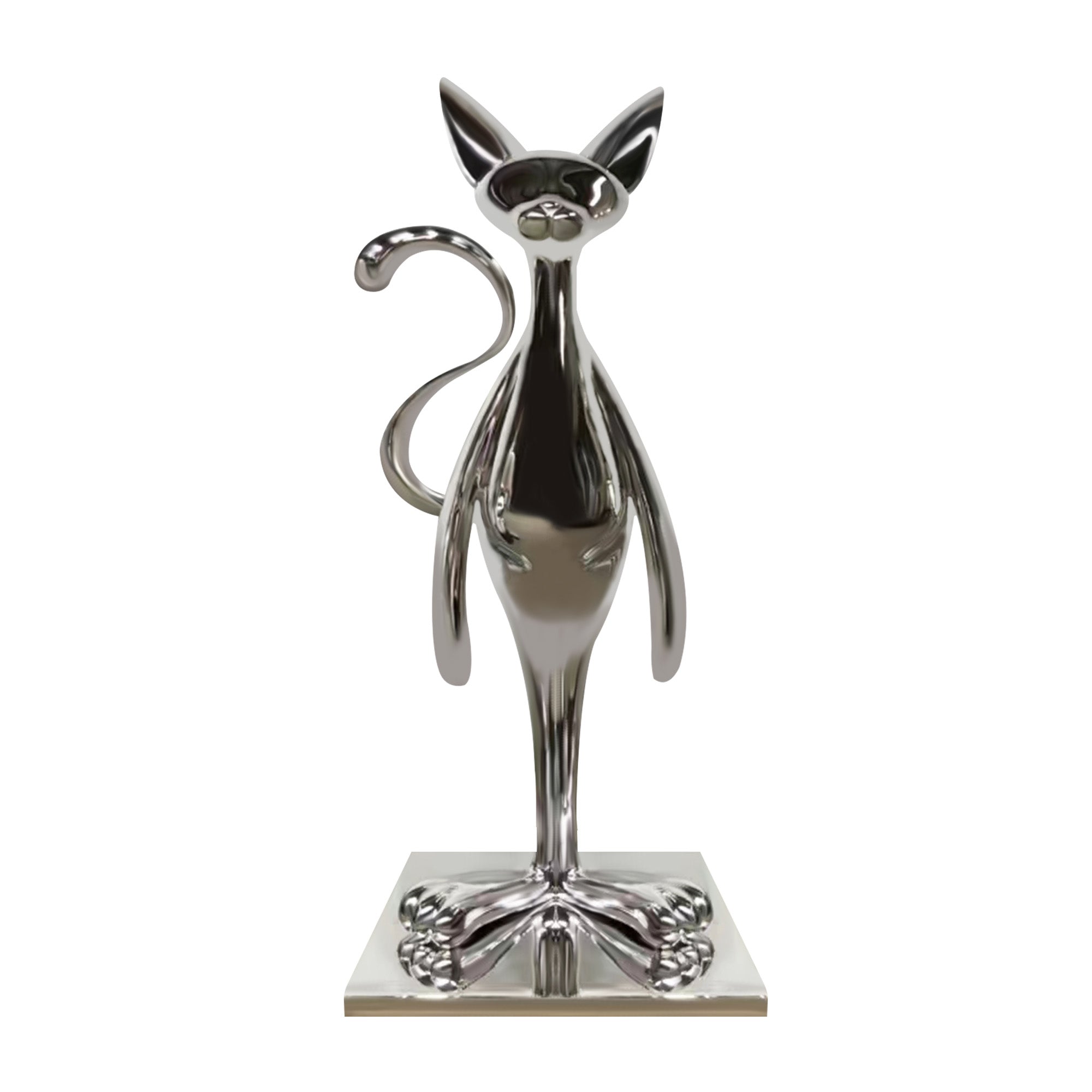  Abstract stainless steel cat sculpture with polished chrome finish