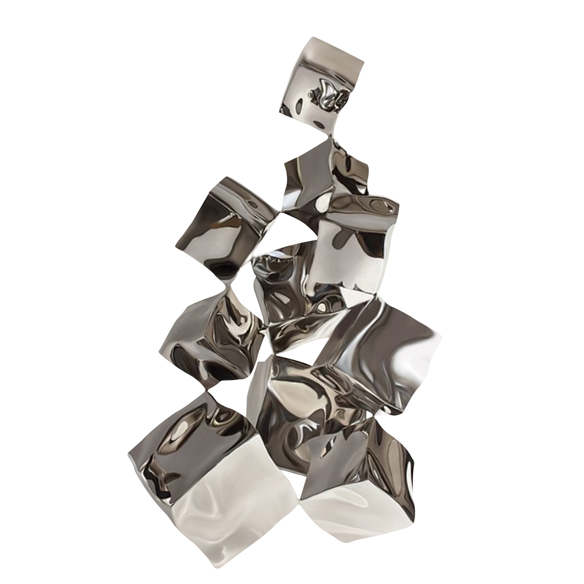 Abstract stainless steel cube sculpture with high-polished finish