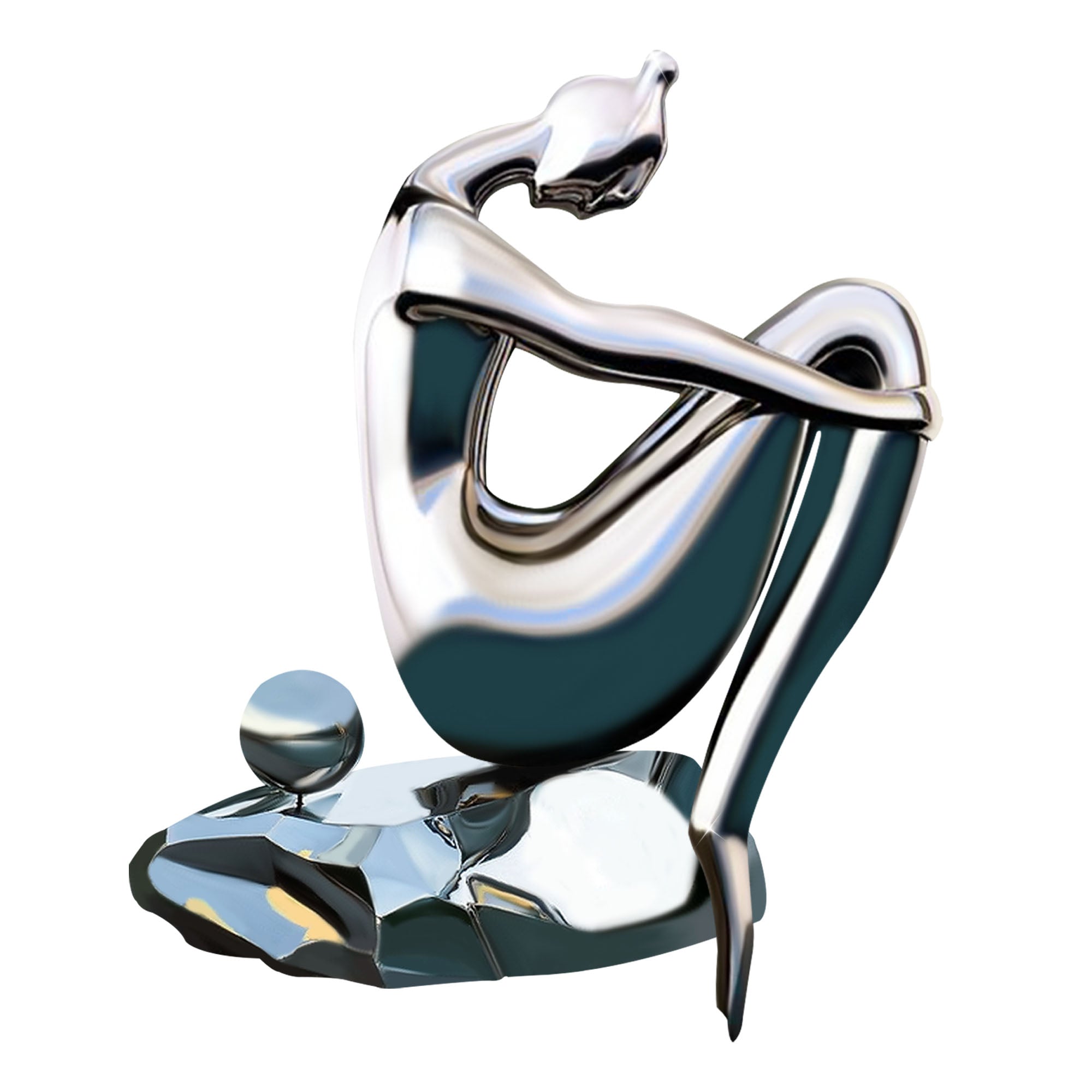 Abstract stainless steel human form sculpture with high-polished finish