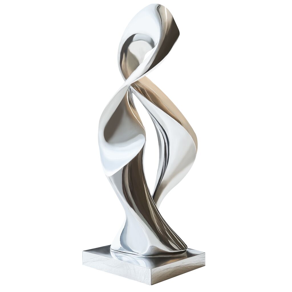 Custom modern art stainless steel abstract sculpture with brushed finish and square base