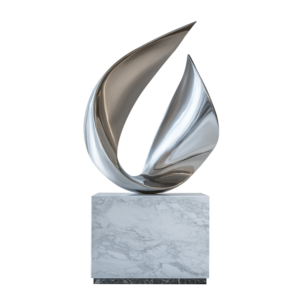 Contemporary Indoor Modern Abstract Polished Stainless Steel Sculpture with flowing curves and polished finish