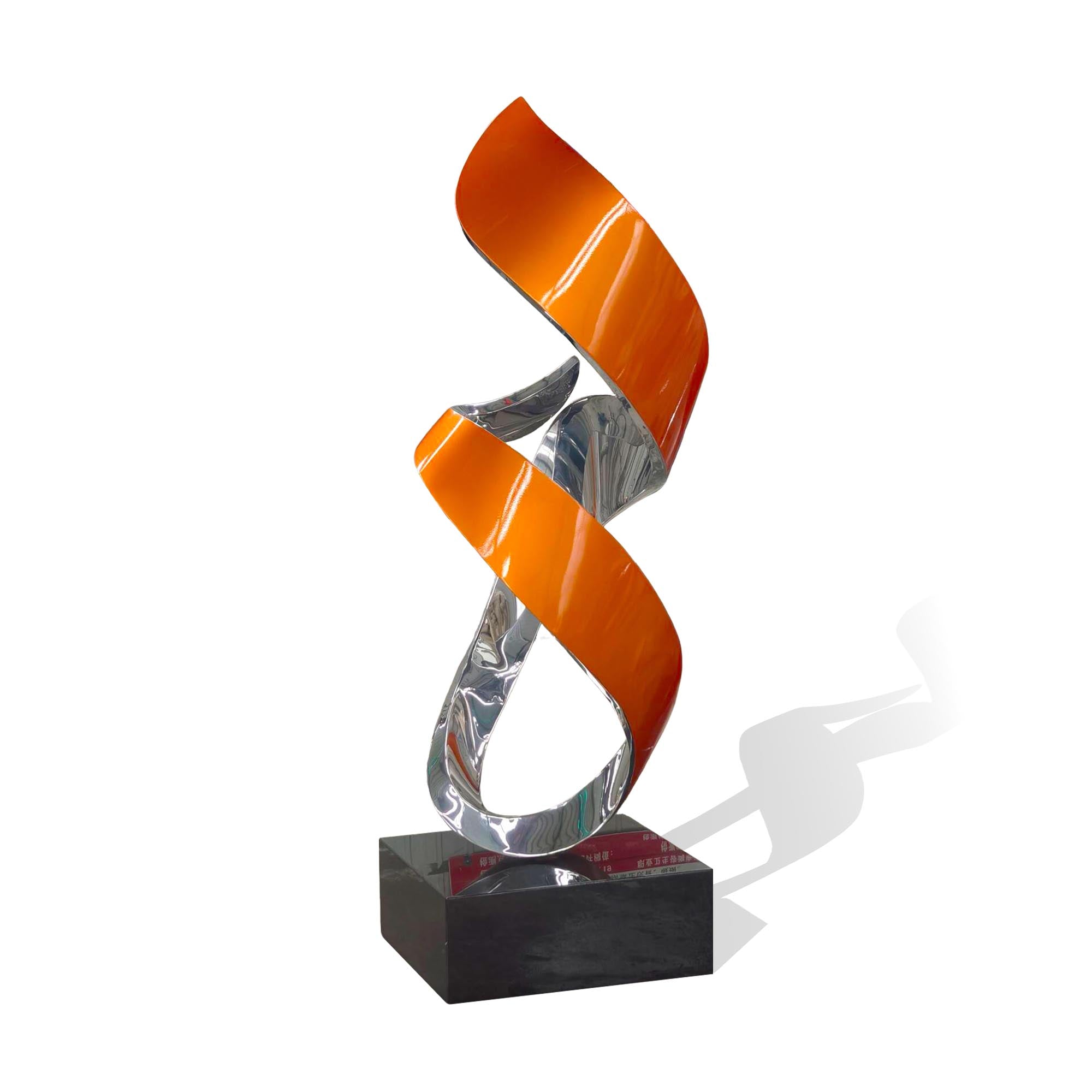 modern gold stainless steel art sculpture with ribbon twist design for outdoor plaza or indoor decoration