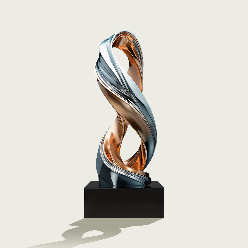 Custom Modern Dual-Tone Abstract Stainless Steel Sculpture with polished silver and rose gold finish