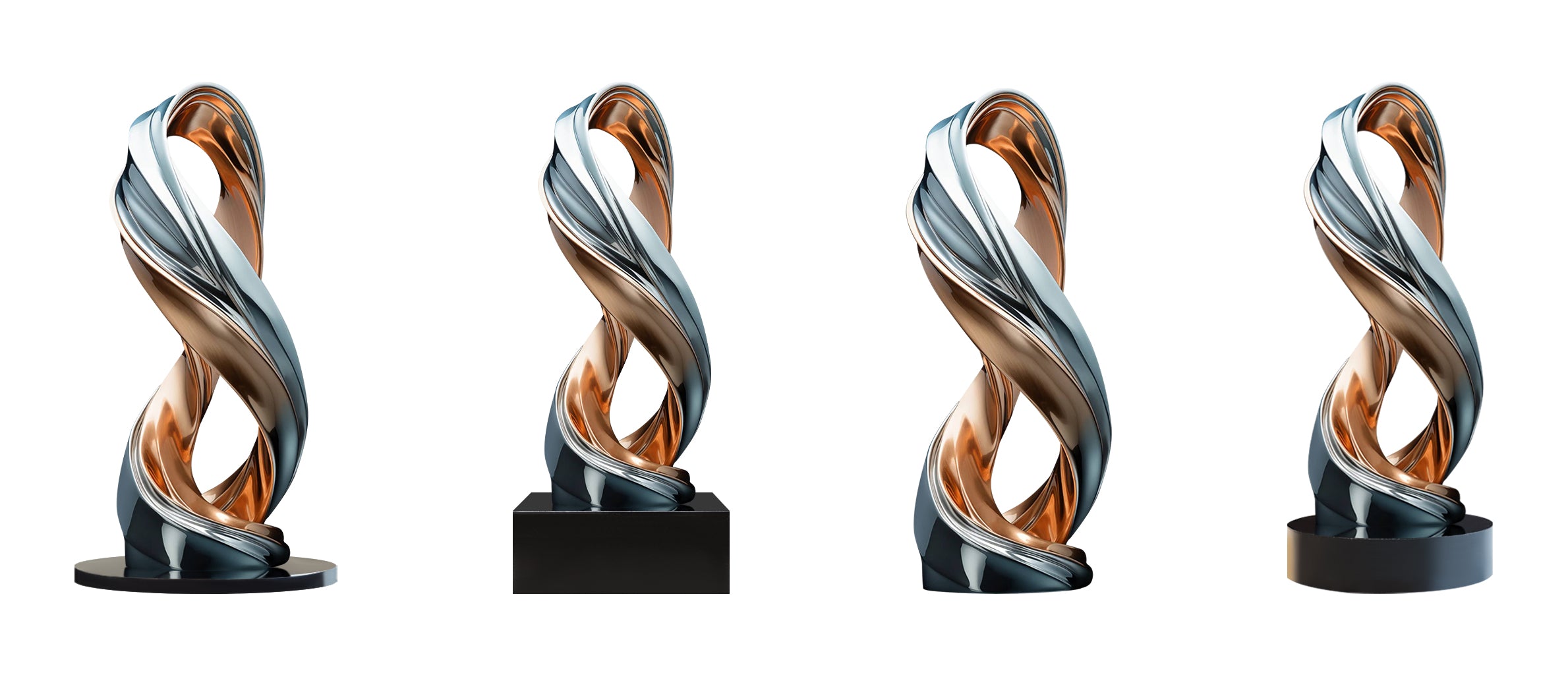 Custom Modern Dual-Tone Abstract Stainless Steel Sculpture with polished silver and rose gold finish