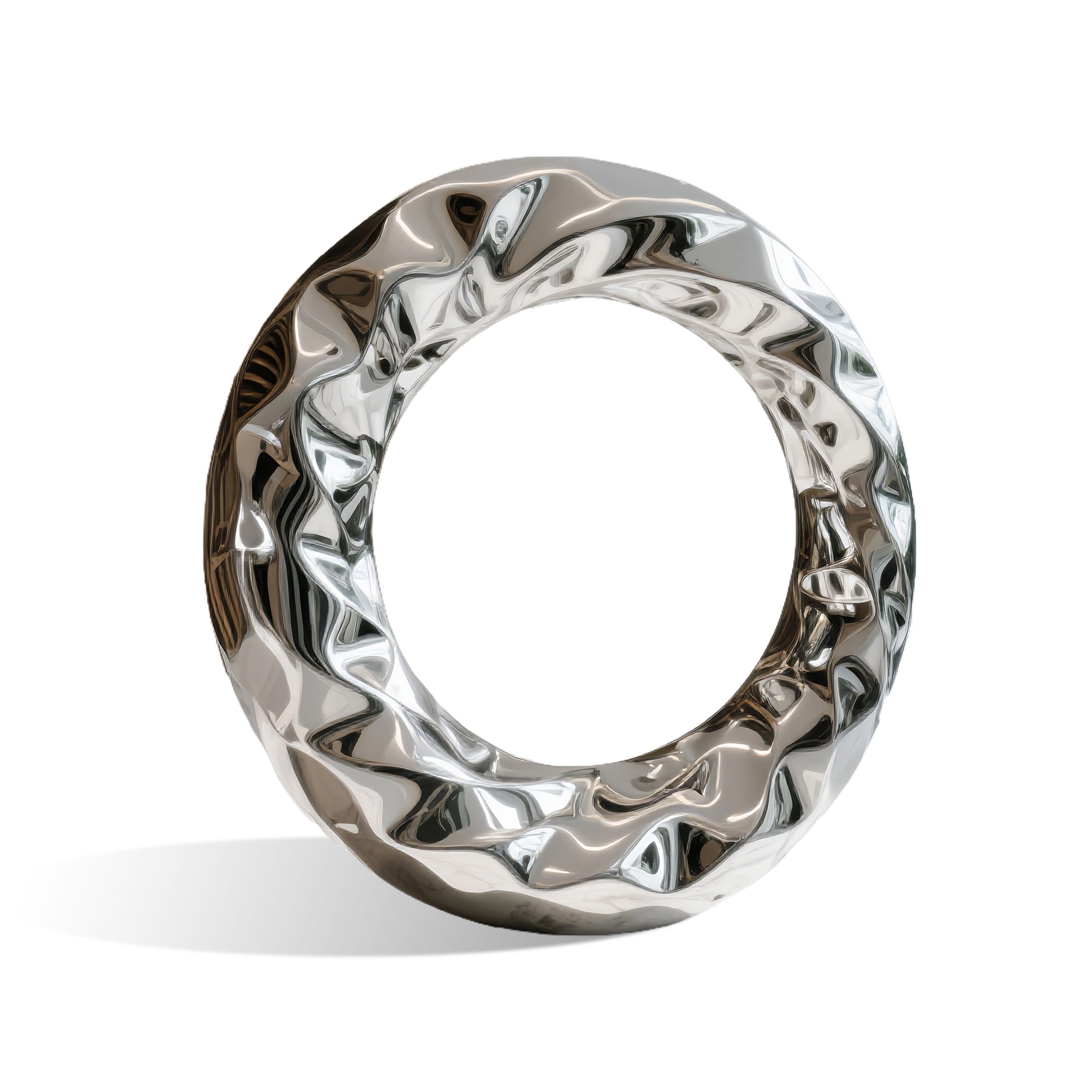The Flowing Ring modern stainless steel sculpture with polished mirror finish