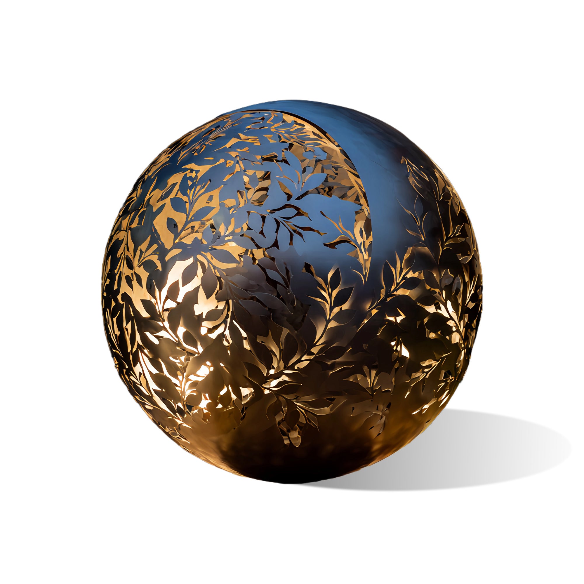 Luminous Sphere light sculpture with floral cutouts