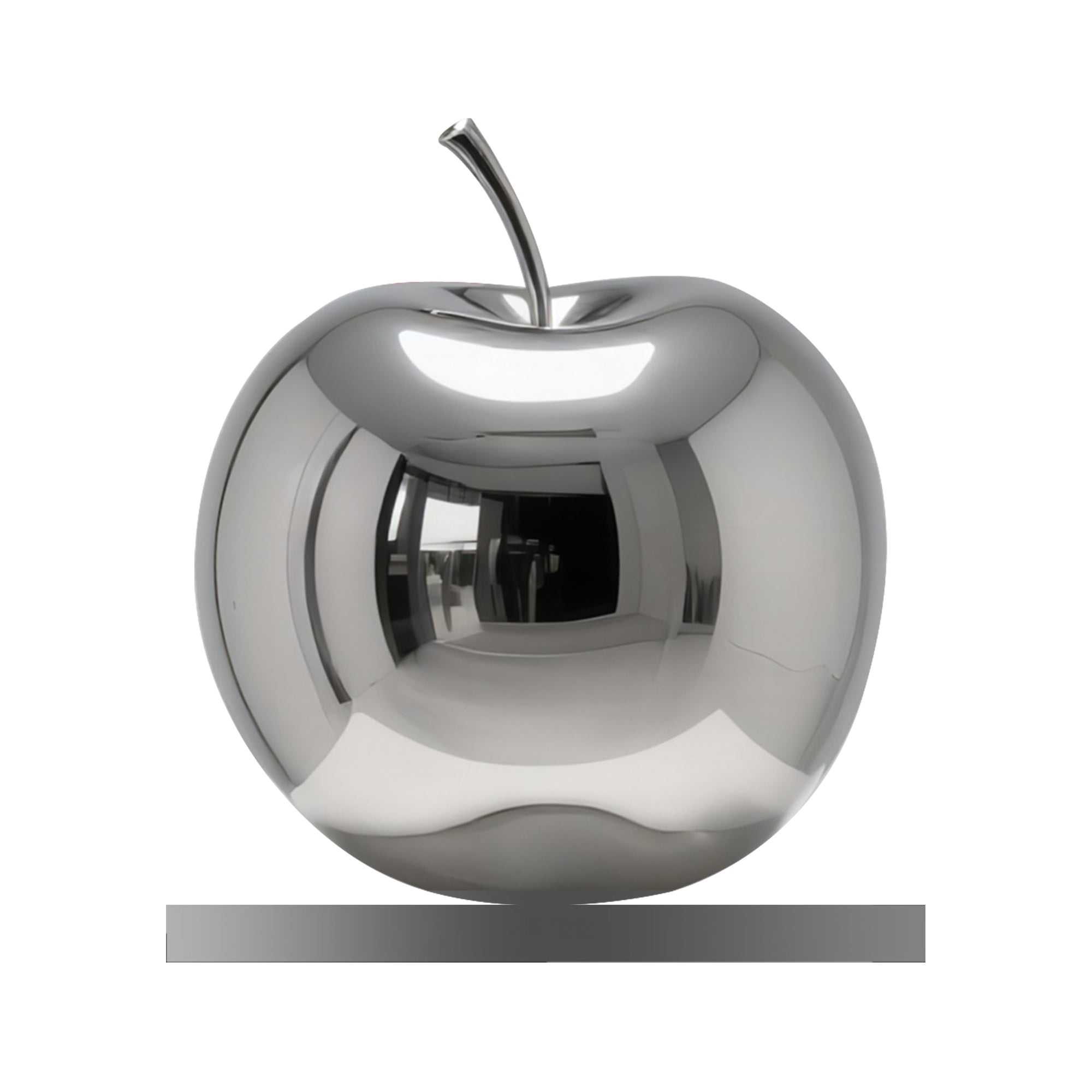 Metallic apple sculpture on a white background