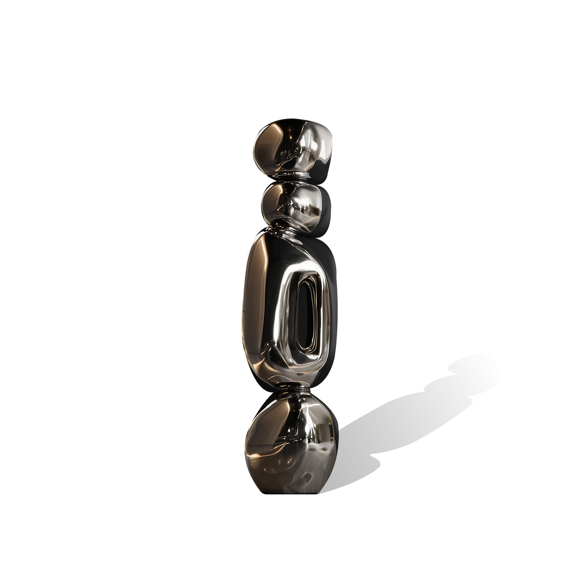 Metallic abstract sculpture on a white background