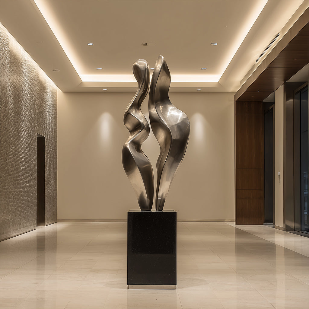 Modern sculpture in a stylish interior setting with neutral tones