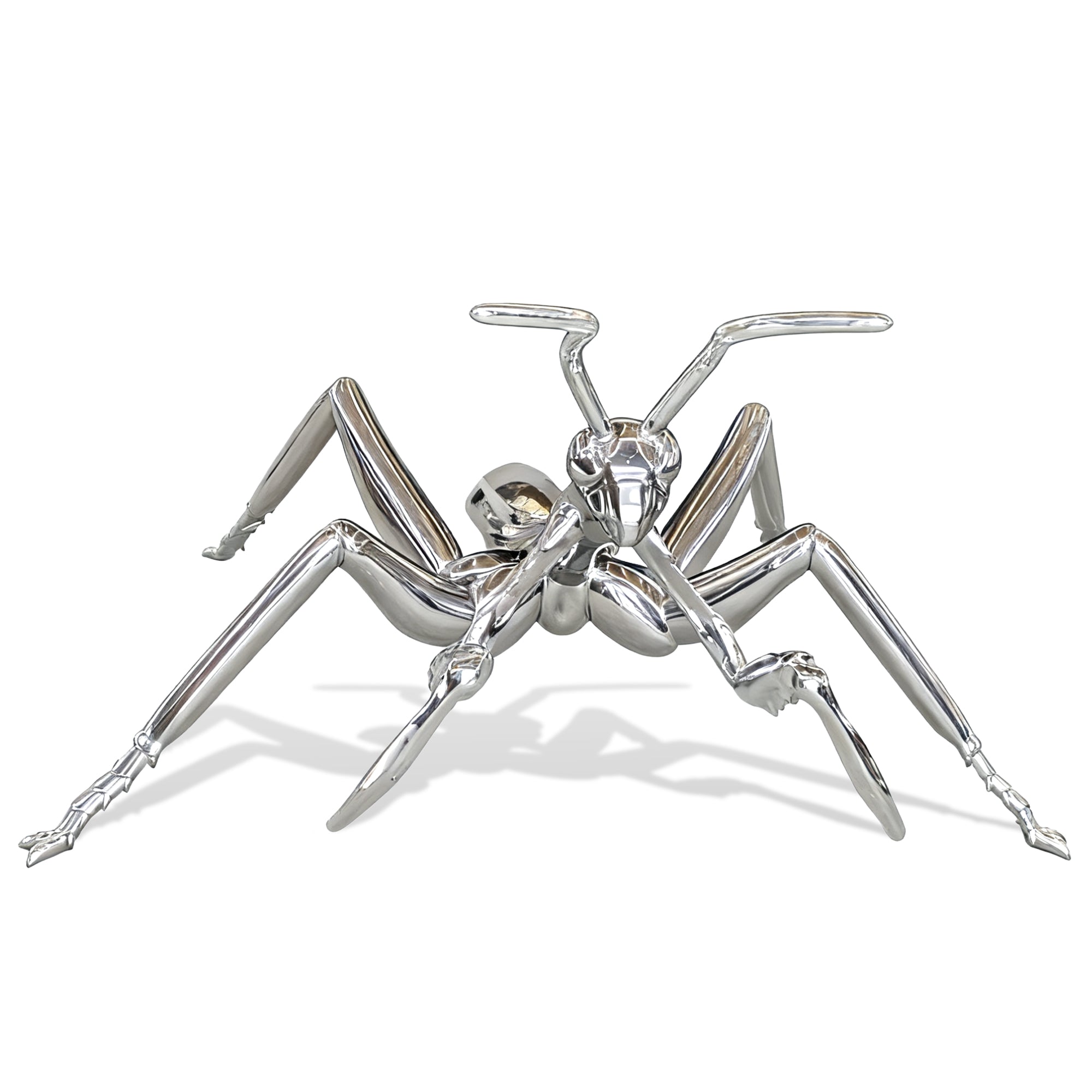 Stainless Steel Mantis Sculpture on a white background