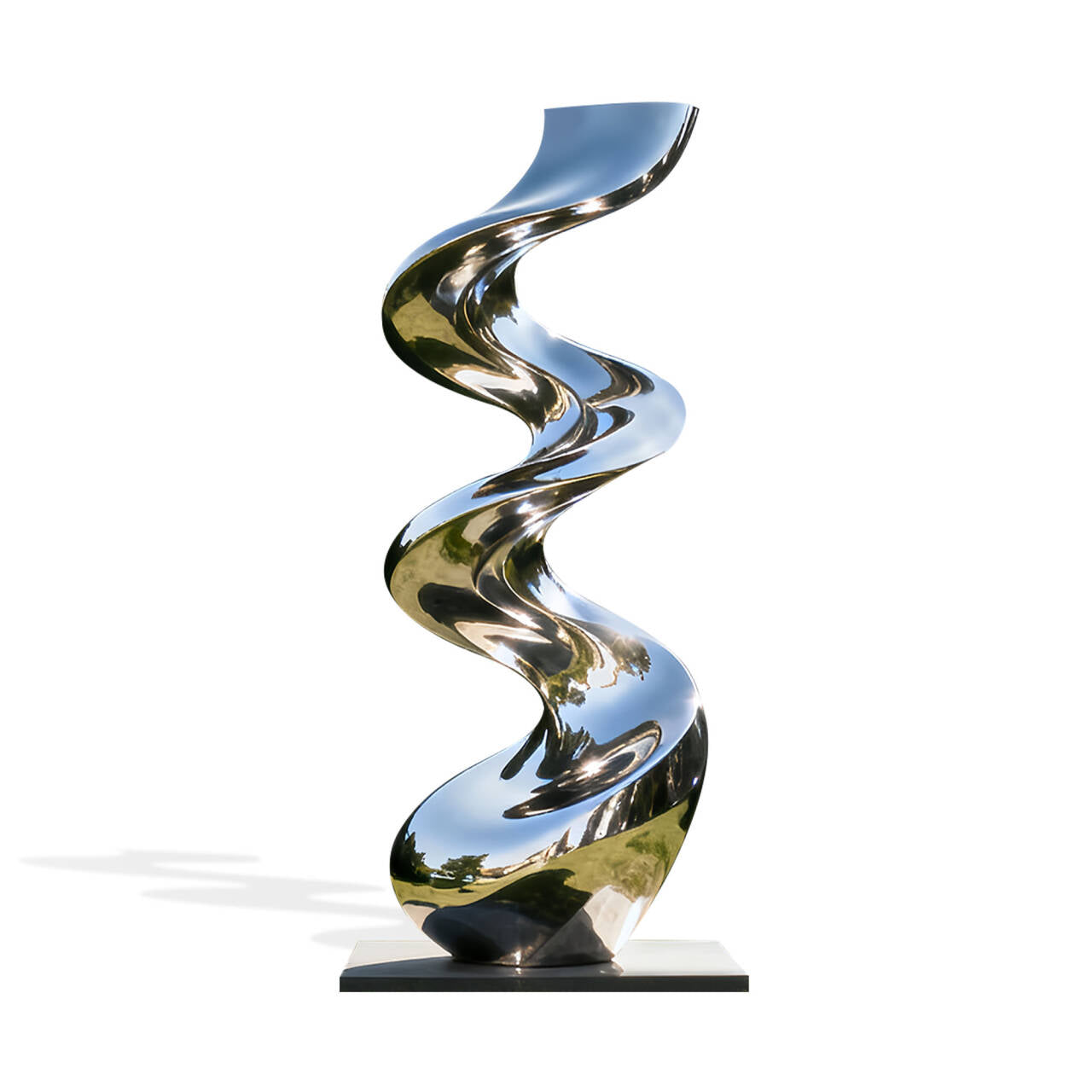 Silver spiral sculpture on a white background