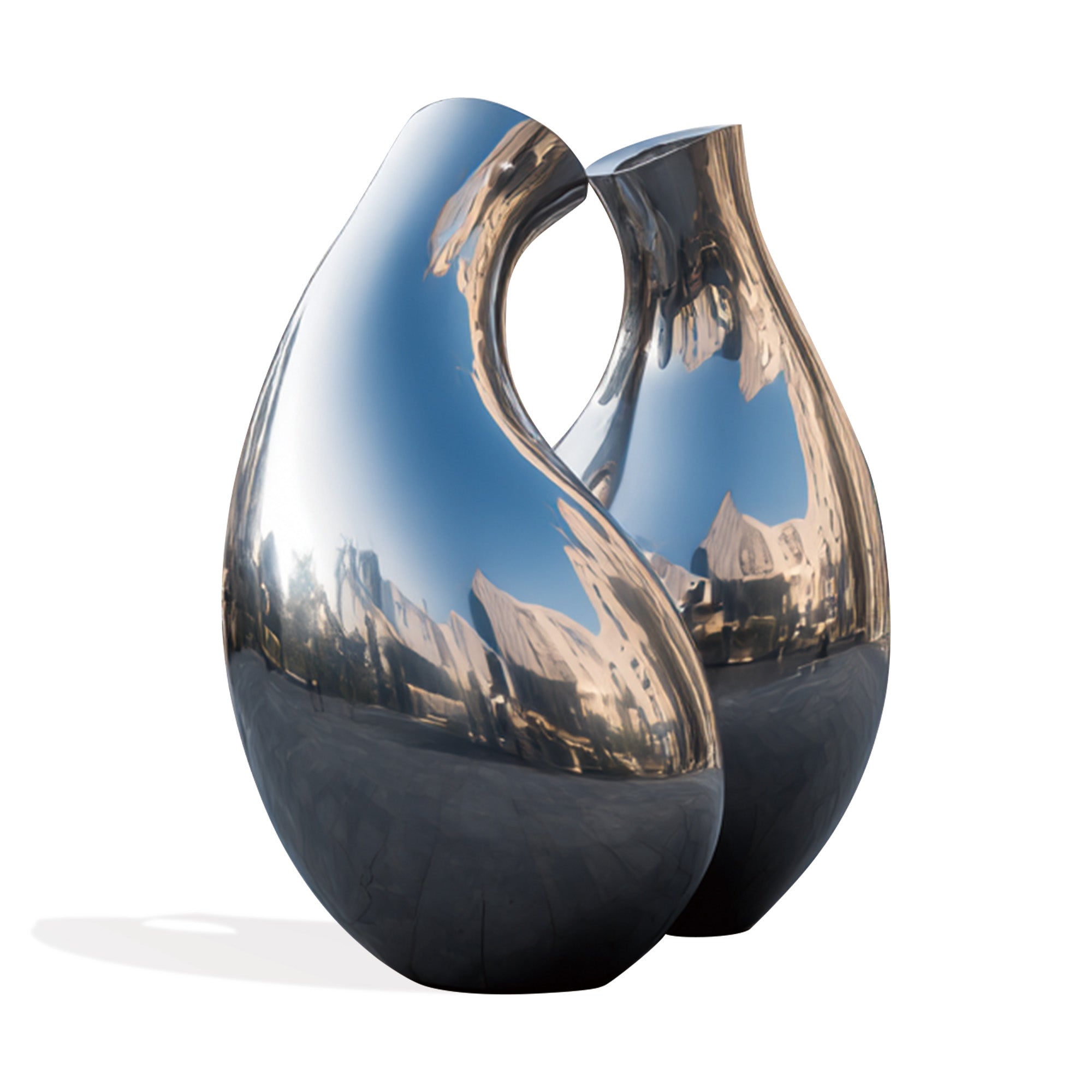 Reflective metallic vase on a white background