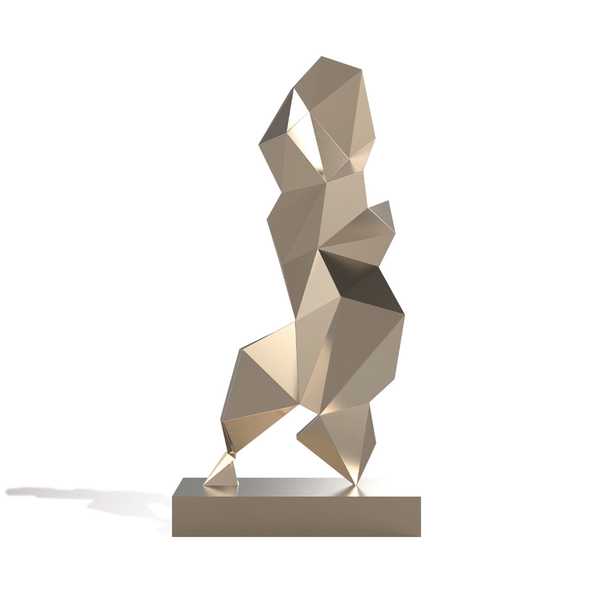 Contemporary stainless steel sculpture with dynamic abstract forms, perfect for enhancing indoor decoration and modern spaces.