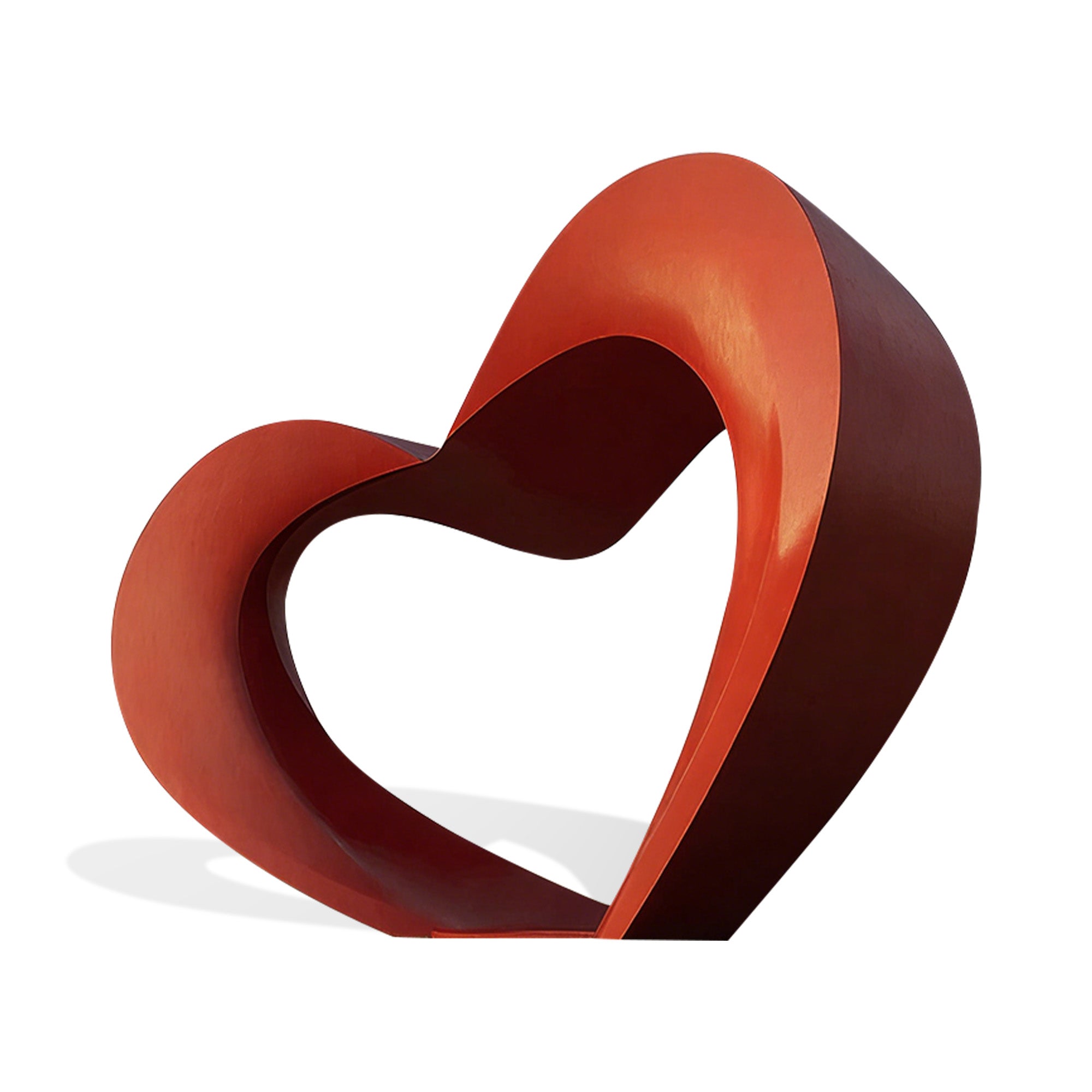Heart-shaped object with a gradient color from red to brown on a white background