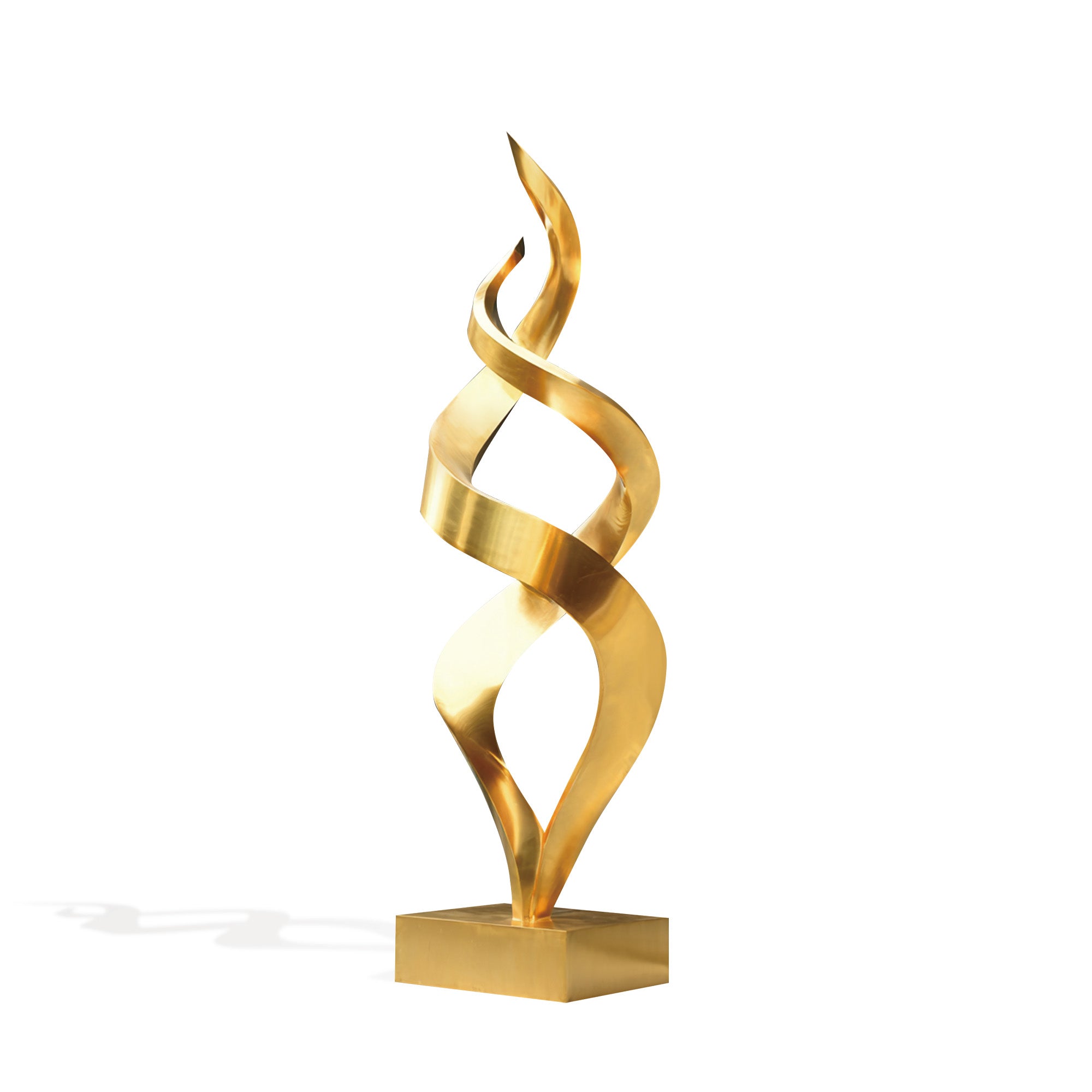 Gold spiral sculpture on a white background