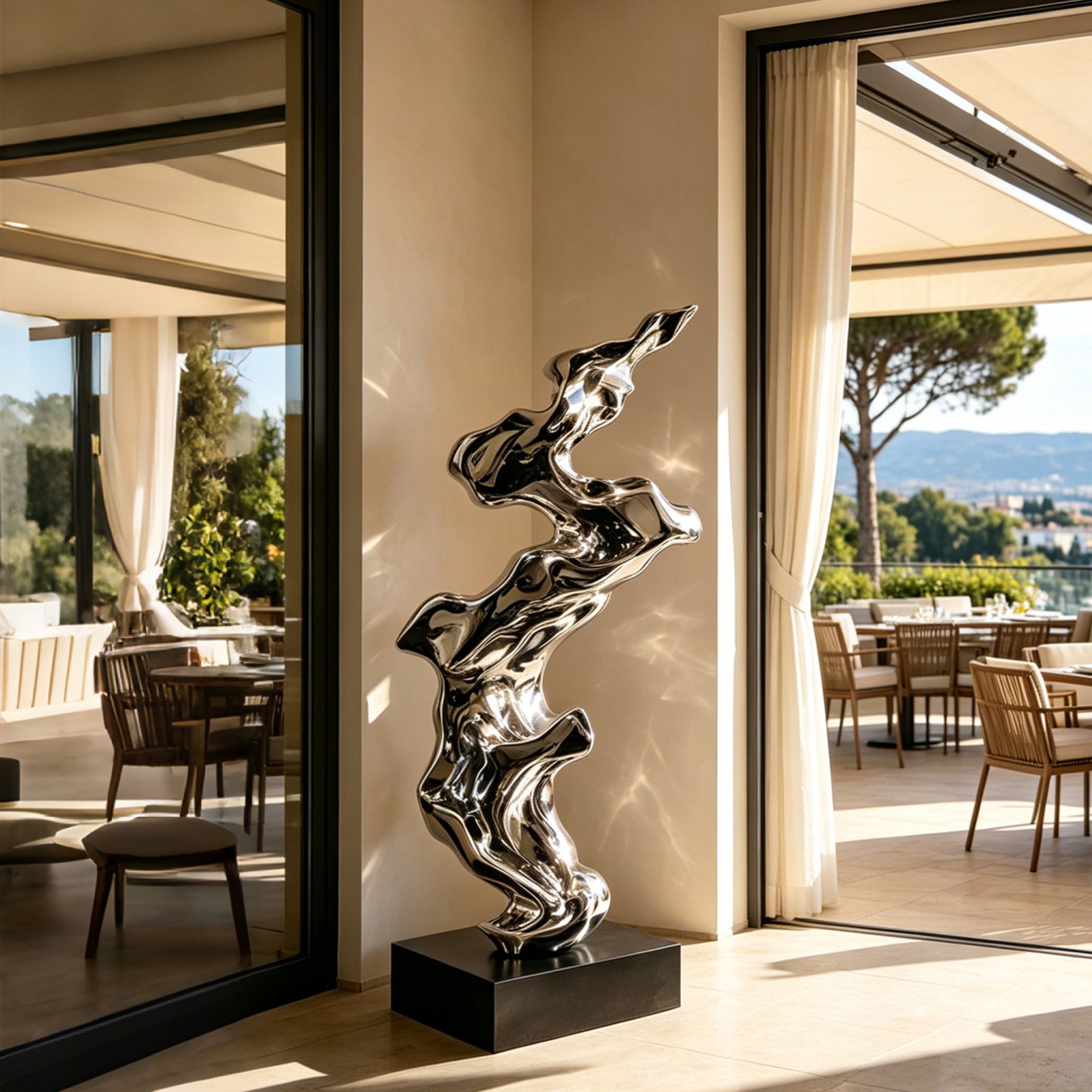 Luminous Drift Abstract stainless steel Sculpture Contemporary Stainless Steel Floor Art