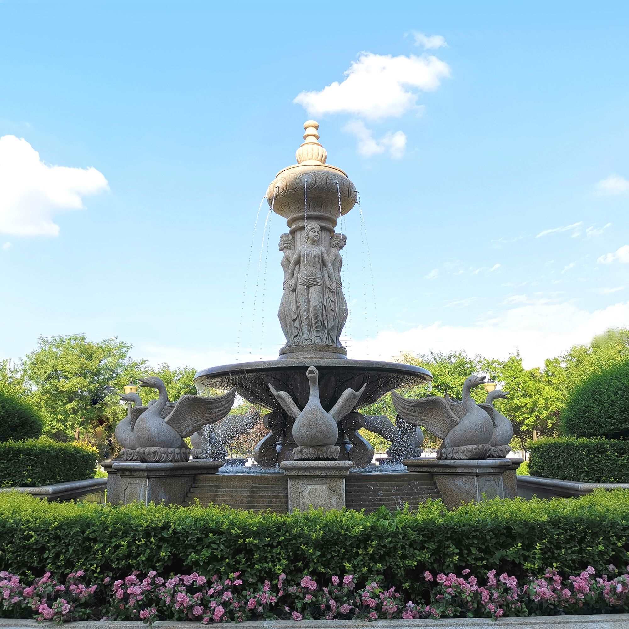 large size swan natural marble water fountain in park