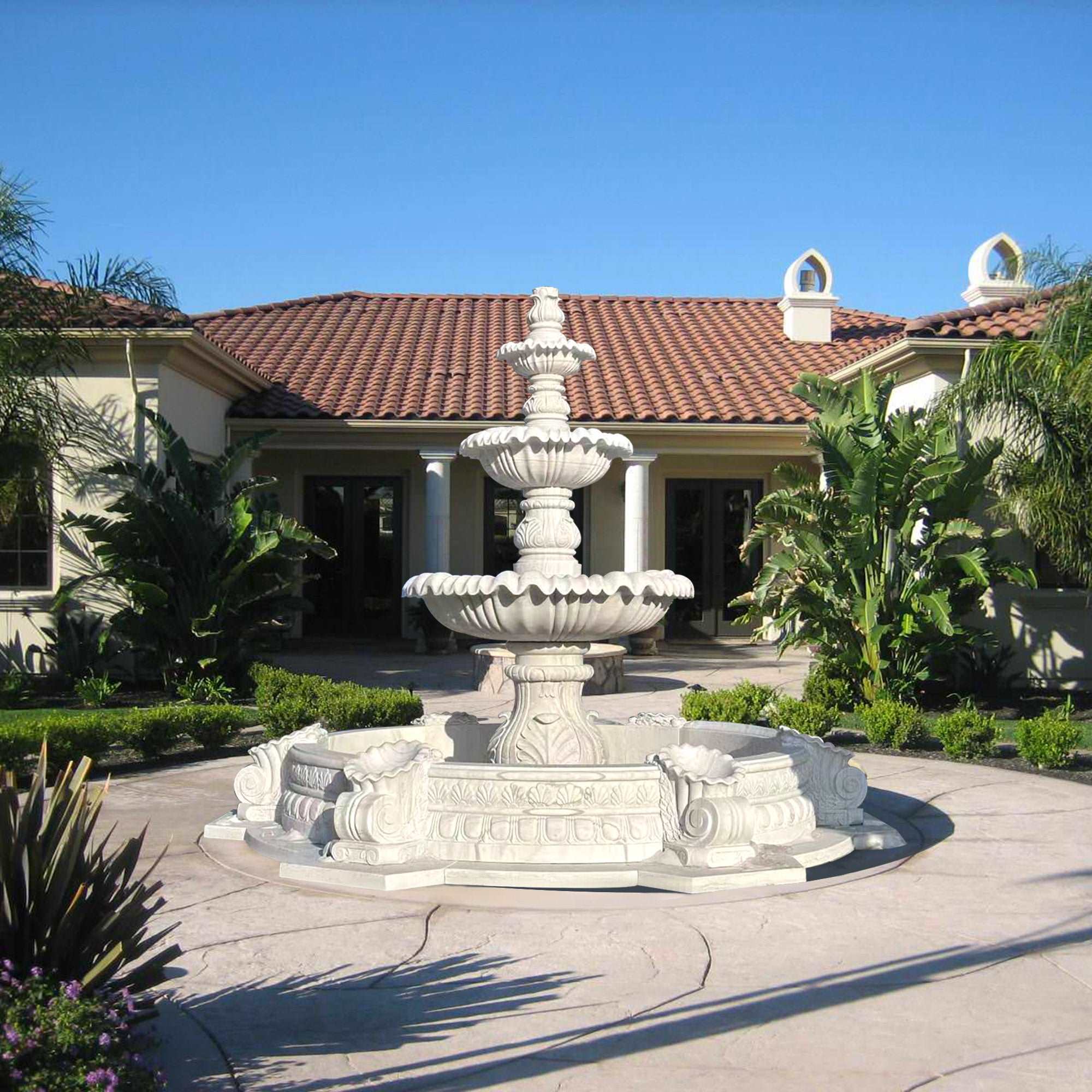 outdoor garden white marble 3 tiers water fountain 