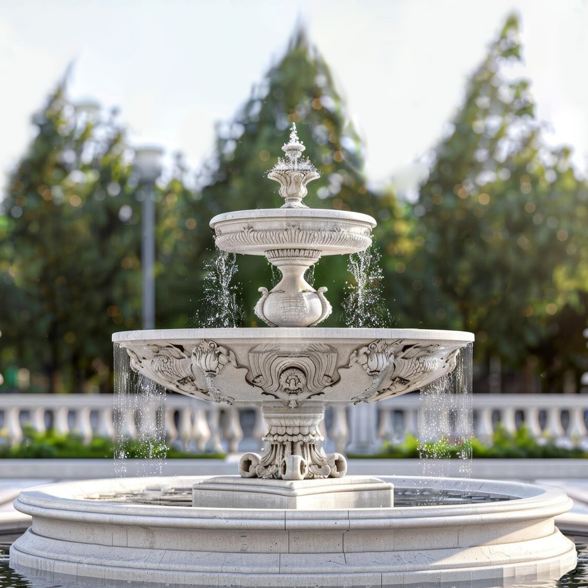 garden fountain of 4 tiers white marble fountain