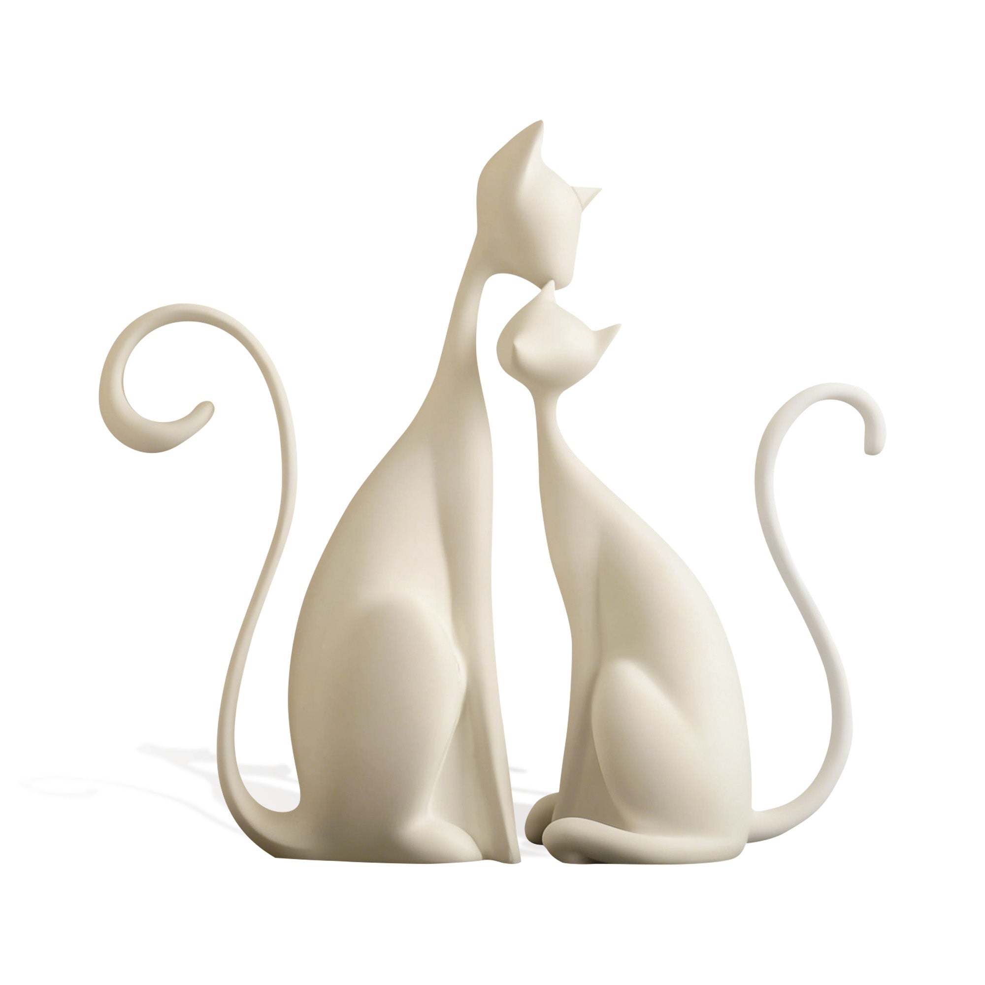 “Soulmate Cats” modern abstract sculpture in painted white finish , minimalist romantic cat statue for interior decoration and art collections.