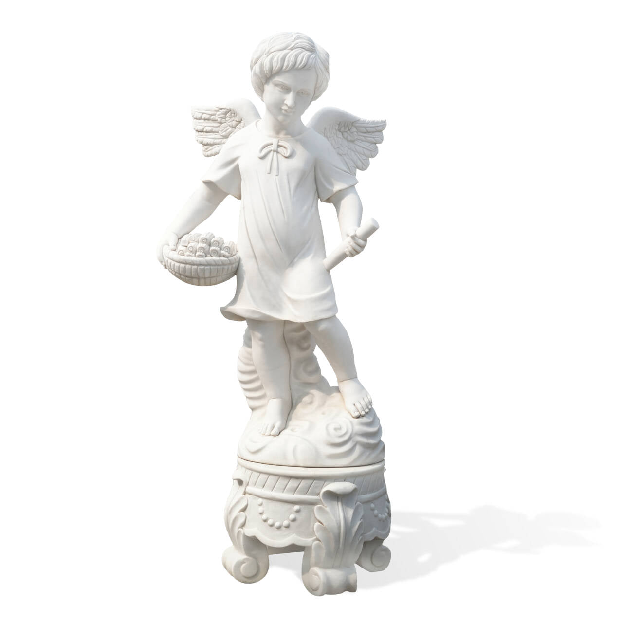 Classical white marble angel statue symbolizing grace and protection, ideal for gardens and memorial landscapes