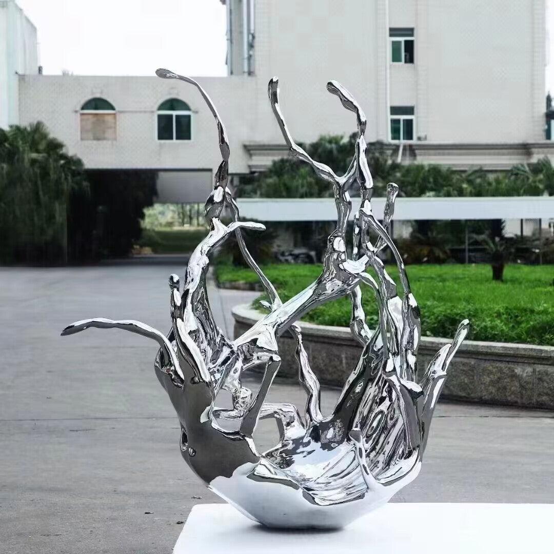 abstract sea wave stainless steel finished sculpture dislayping in factory