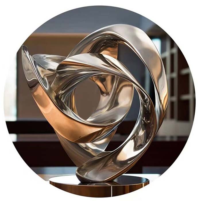 indoor decoration rose gold stainless steel abstract sculpture with metal base