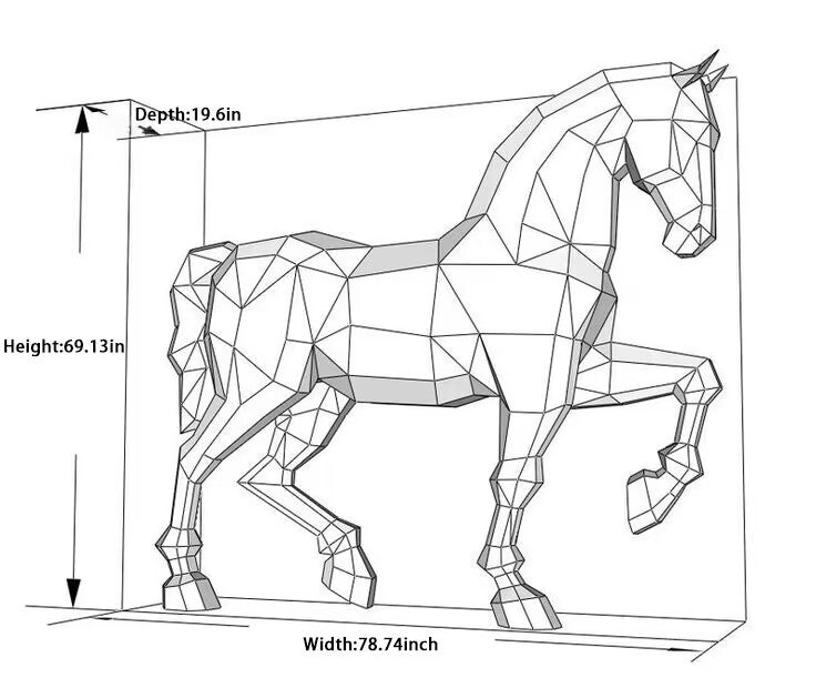 example drawing of horse statue size with height width depth