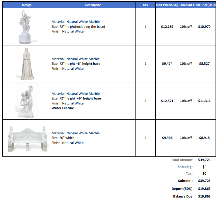 Custom Link for Amin marv of Custom White Marble  Sculpture -50% Deposit